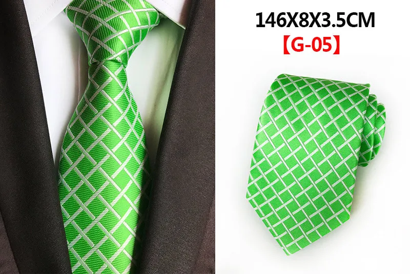 G05 Классический Модный Шелковый галстук в клетку, в полоску, однотонный, зеленый, оранжевый, красный, в горошек, галстук для мужчин, деловые, вечерние, свадебные, официальные, 8 см галстуки - Цвет: G05