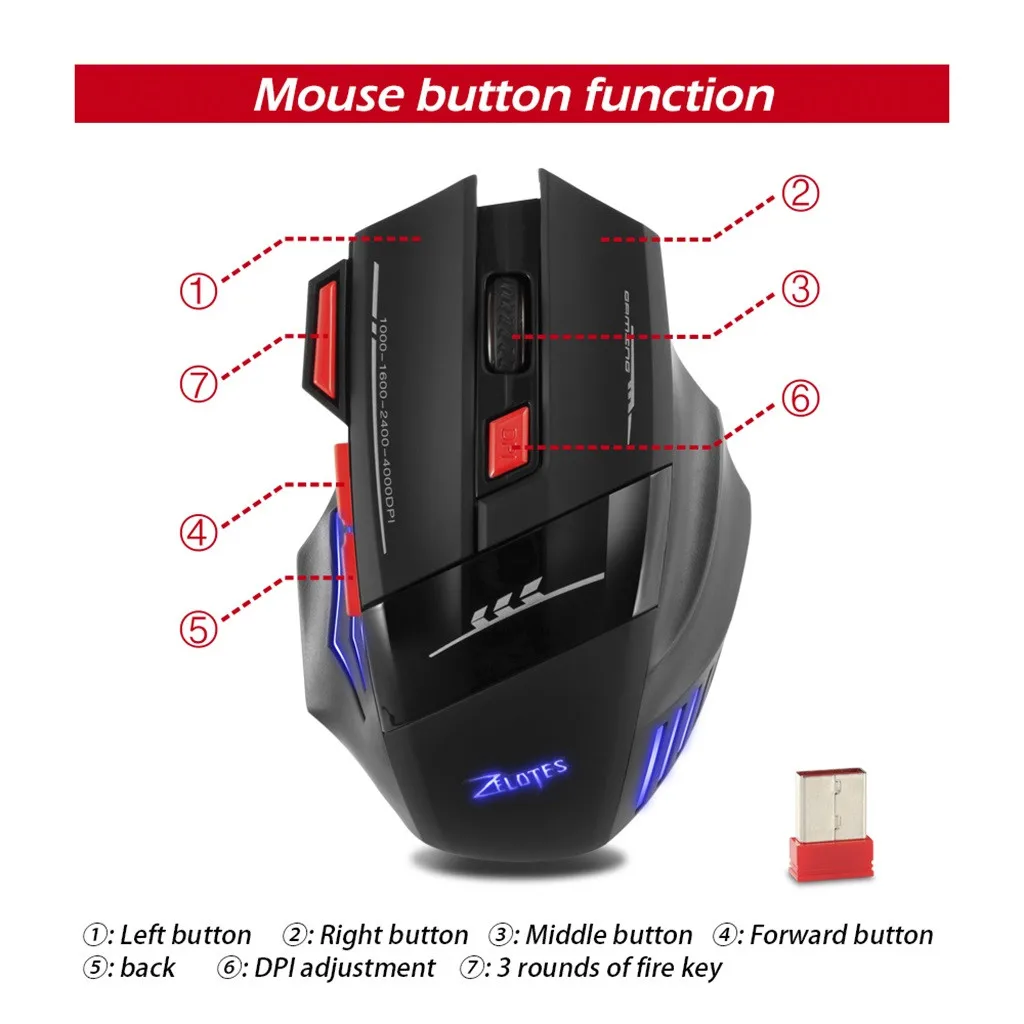 2.4G Wireless Charging Mouse 4000DPI Adjustable Portable USB Receiver For PC Laptop Tablet | Компьютеры и офис