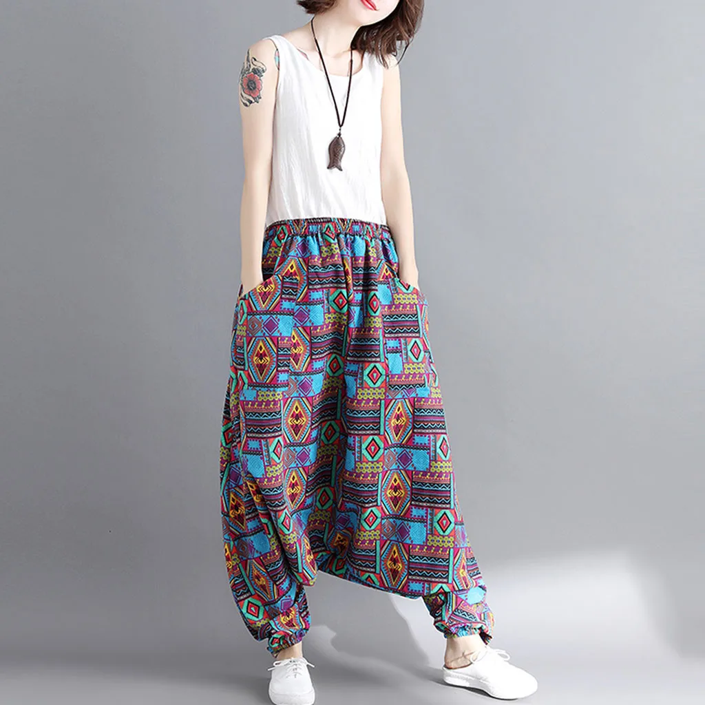 Womail, женские брюки, летняя мода, Boho, хиппи, для девушек, с принтом, свободные штаны, мешковатые брюки, высокая талия, длинные штаны, пляжные,, M531