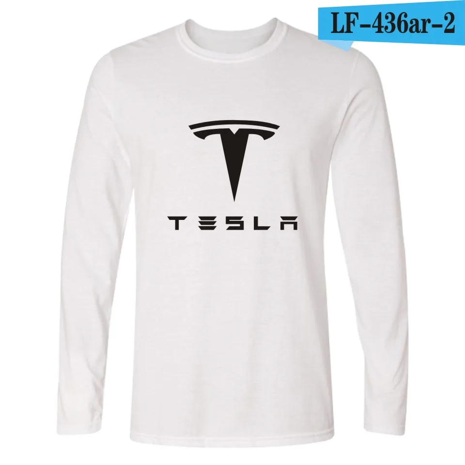 white Футболка Tesla Для мужчин футболки с длинным рукавом для девочек с Tesla Motors черно-белая футболка в 4XL брендовые футболки - Цвет: white