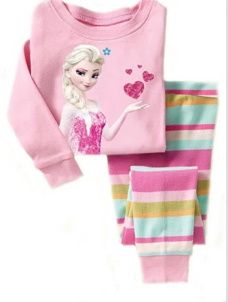 Хлопковая пижама Детские комплекты одежды с длинными рукавами для девочек