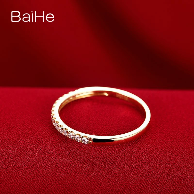 BAIHE Solid 14 K желтое золото обручальное кольцо бриллиант круглой огранки вечность юбилей группа