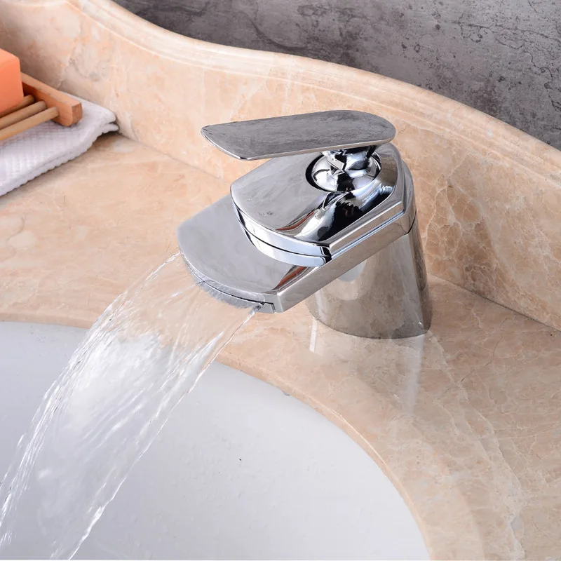 2019 Bathroom Faucets Single Handle Hole Brass Basin Cold Hot Water Mixer Tap Waterfall Deck Mounted | Обустройство дома