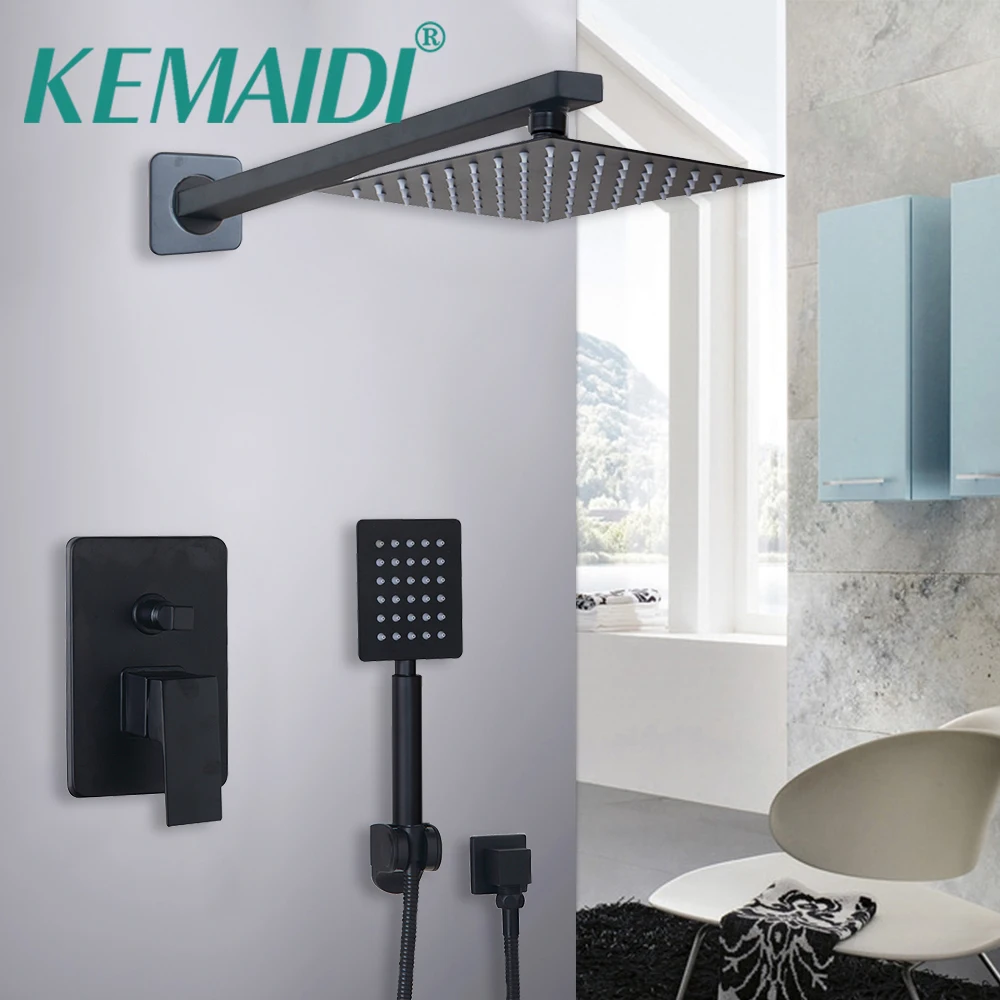 KEMAIDI чистый черный LED дождевой смеситель для душа в ванную наборы 3 размера ультра