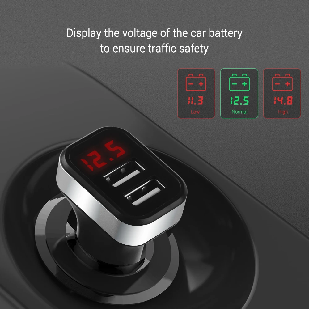 SUOZUN 5V USB Автомобильное зарядное устройство со светодиодным экраном умный