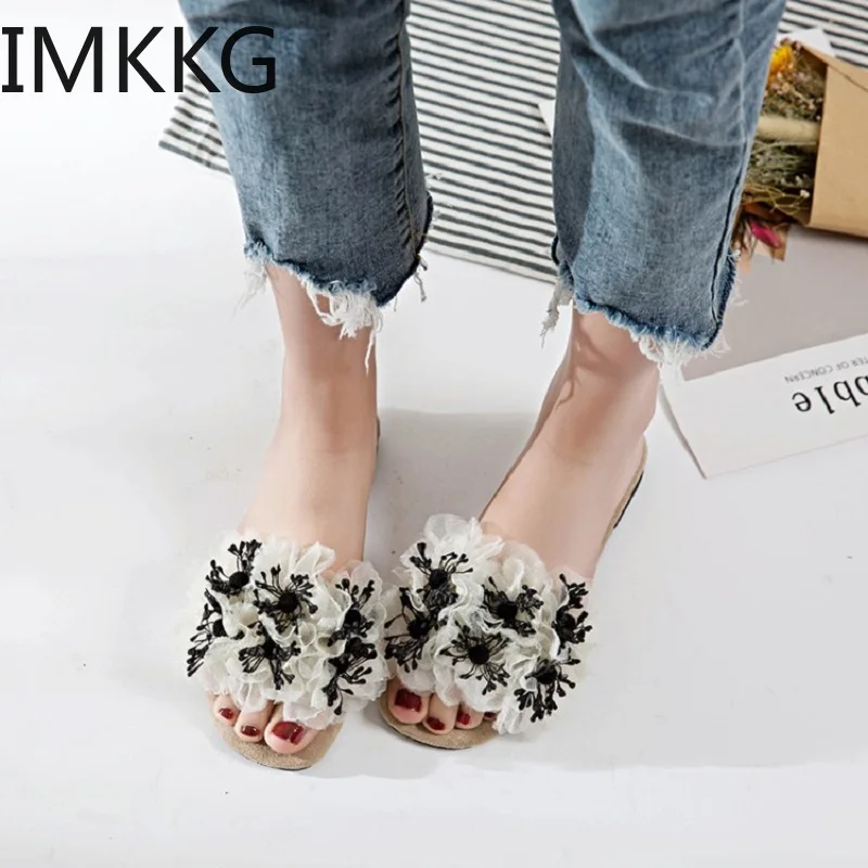 Шлепанцы женские с цветами камелии мягкие сандалии на плоской подошве красивые