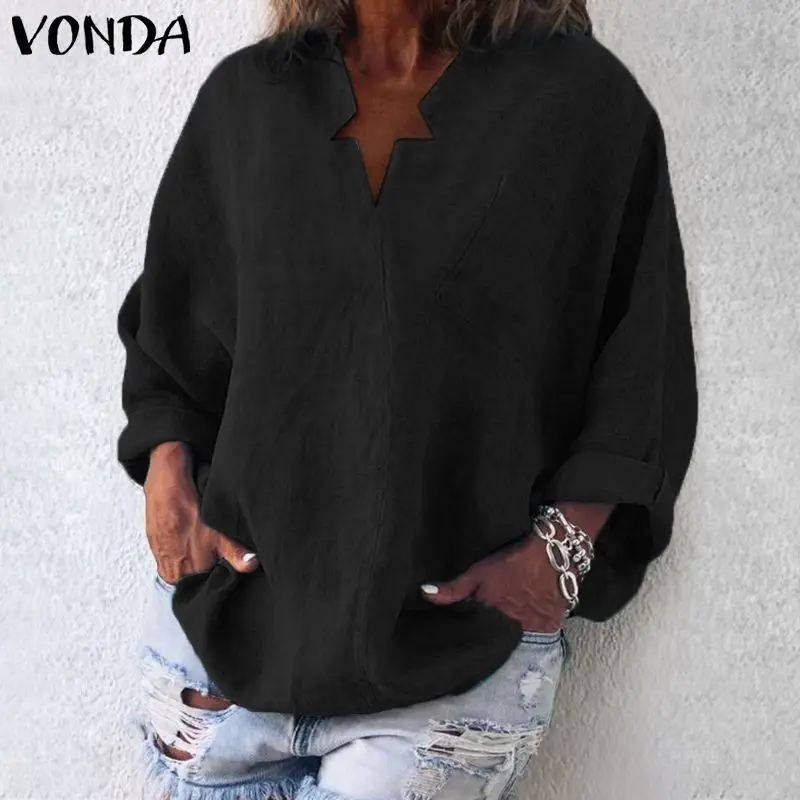 VONDA 6 Цвета Женская винтажная Блузка Повседневная рубашка 2021 осеннее платье с