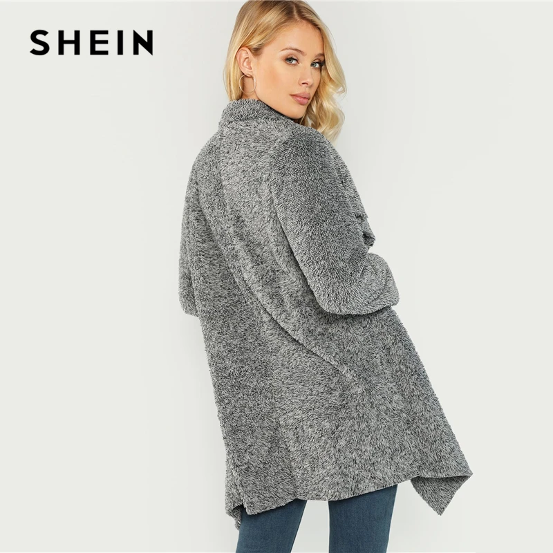 SHEIN Стильный Кардиган На Запах Легкое Пальто Из Эко Меха Кардиган Тедди С Длинным Рукавом