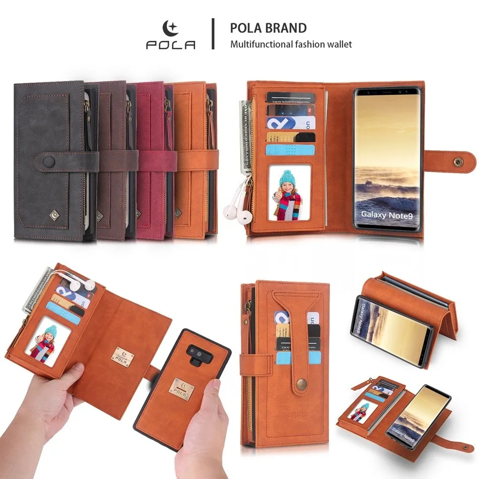 

Removable Back Cover Case for Samsung Galaxy Note 9 8 S9 S8 S9+ S8 Plus with Slots Wallte Metal Zipper Exquisite Luxury Purse
