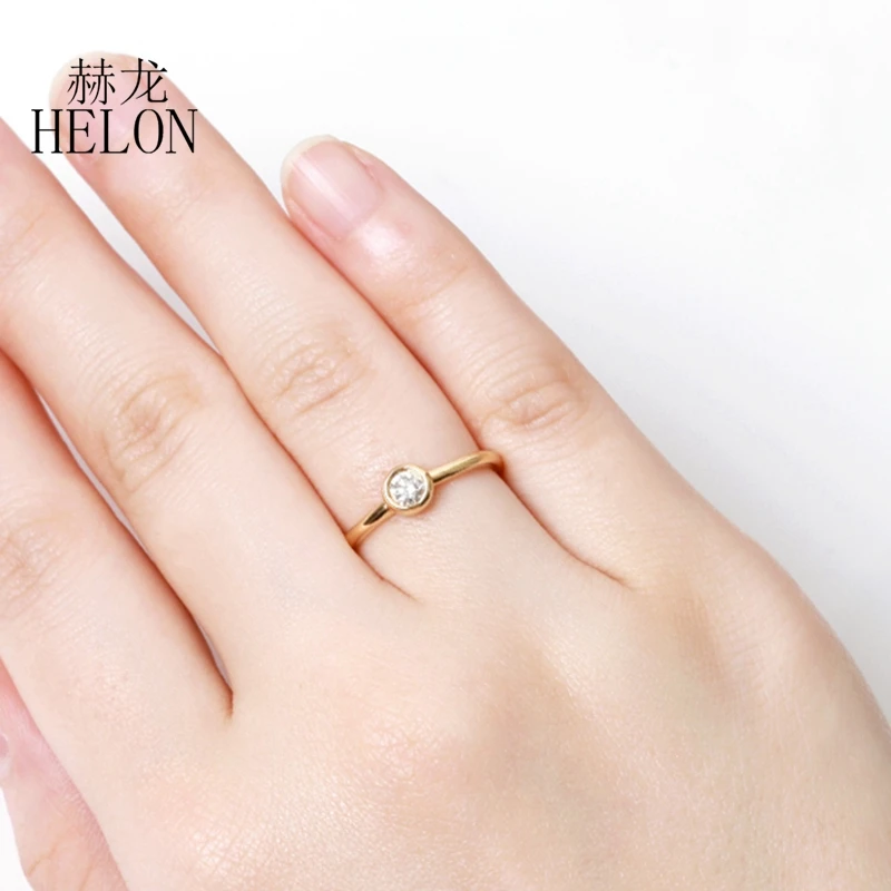 

HELON Solid 14K /585 Yellow Gold Round 0.3CT Moissanite Ring Lab Grown Diamond Women Engagement Wedding Ring Trendy Jewelry Gift