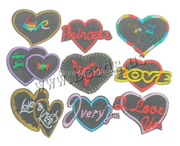 Free shipping!!!Iron on Patches Diy Cloth Heart with letter pattern black 65-73mm 10Sets/Lot 9PCs/Set Sold By Lot | Дом и сад