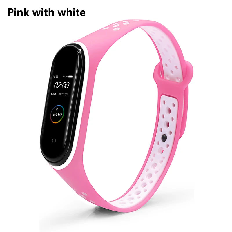 Pink with white Спортивный ремешок BOORUI mi band 4, удобный ремешок pulseira mi band 4, аксессуары, силиконовый ремешок для xiaomi mi band 4 - Цвет: Pink with white