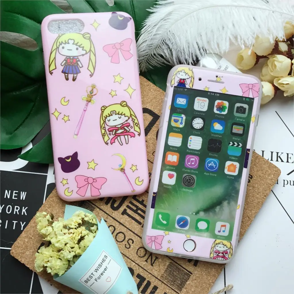 Для iPhone 6 6s Plus 7 8 IMD TPU чехол для телефона+ Защитная пленка для экрана 3D закаленное стекло моя мелодия Две звезды Сейлор Мун