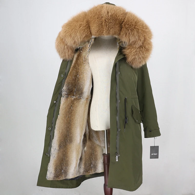 OFTBUY, водонепроницаемая верхняя одежда, парка, зимняя куртка, Женское пальто с натуральным мехом, Воротник из меха серебристой лисы, капюшон, натуральный мех кролика, подкладка, теплая