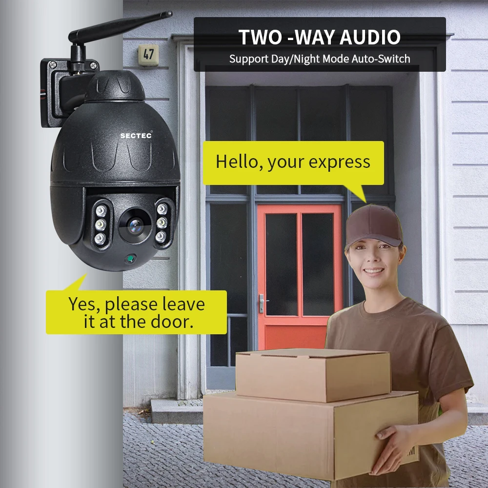 SECTEC IP камера WiFi 1080P Беспроводная металлическая PTZ скоростная купольная IR Onvif