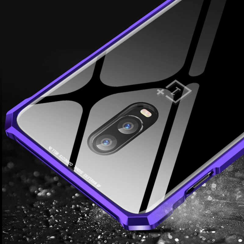 Чехол One Plus 6 T Роскошный Алюминиевый металлический бампер с рамкой + прозрачная