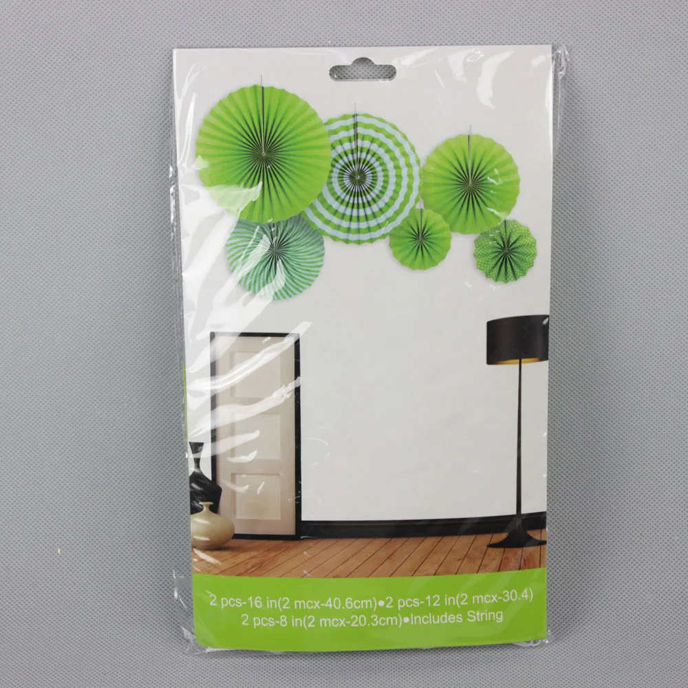 6 шт./компл. зеленый комплект висит Бумага вентиляторов для вечеринки дня