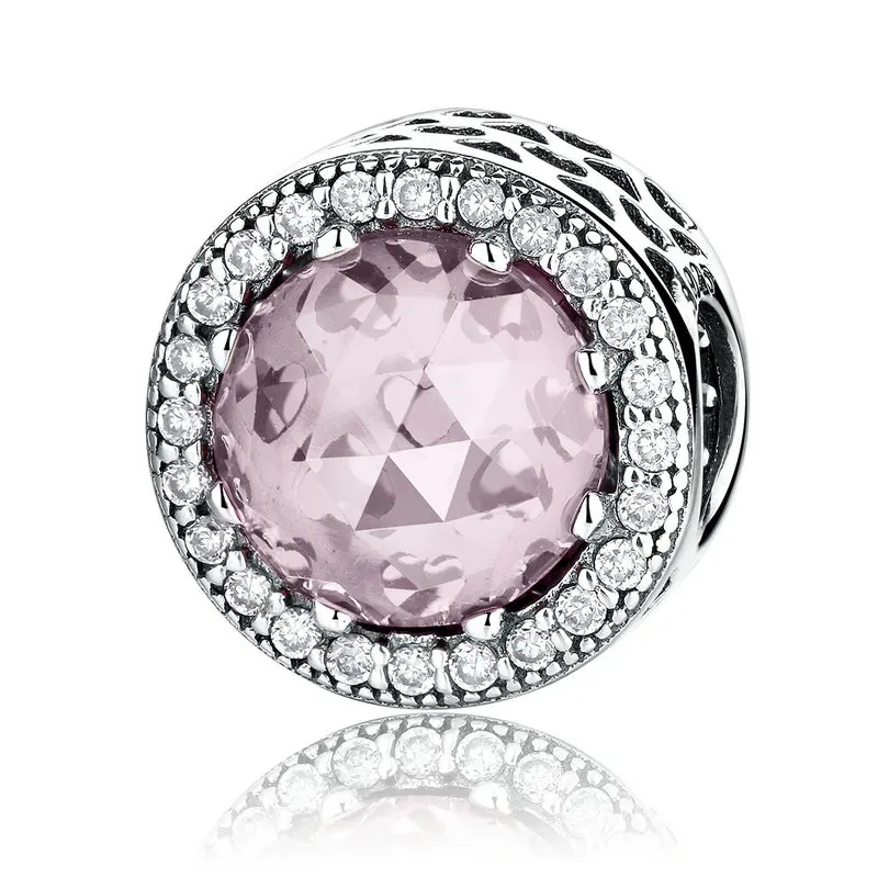 BISAER подлинные 925 пробы серебряные Красные лучистые сердца, Cerise Кристальные и прозрачные CZ бусины и талисманы подходят Pan браслеты HTC113