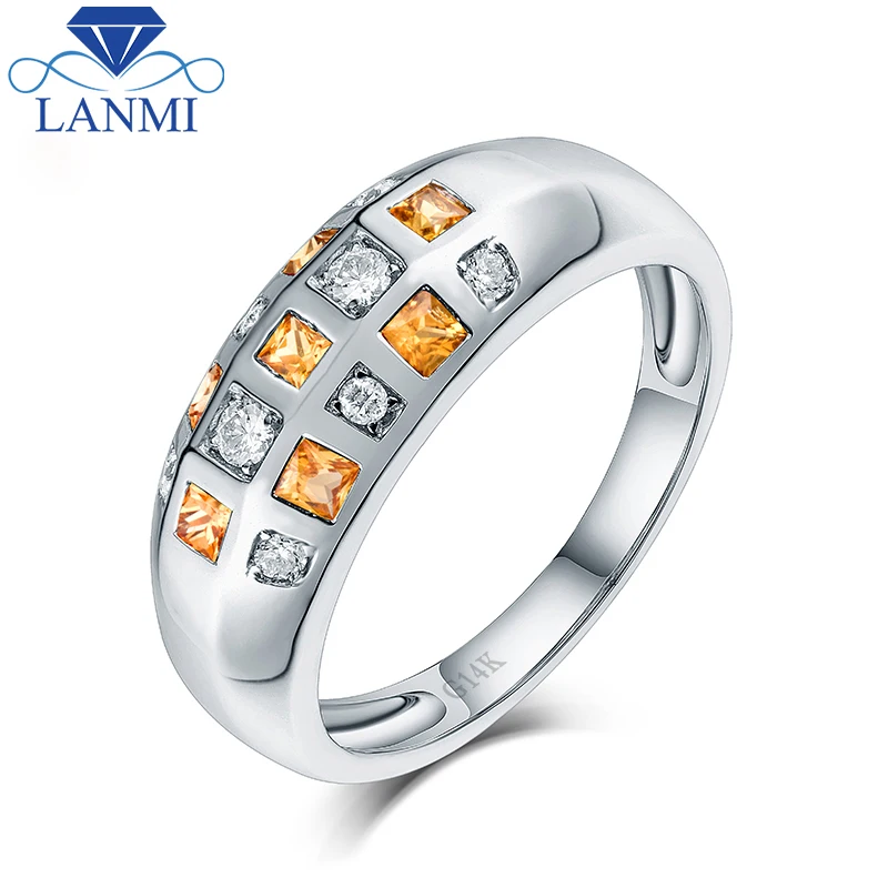

Natural Yellow Sapphire Shinning Diamond 14K White Gold Luxury Jewelry for Women and Men' Anniversary Gift