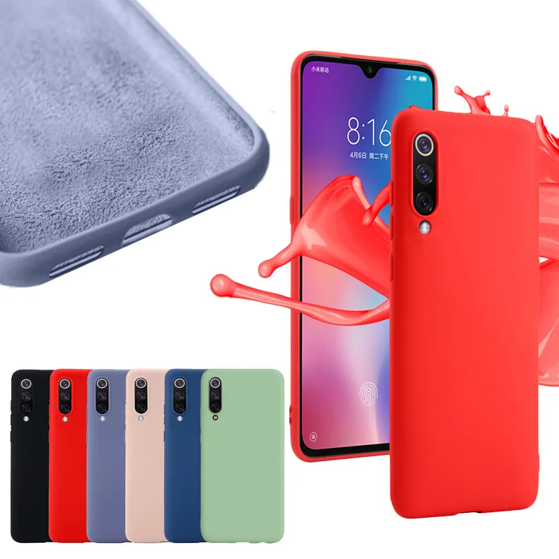 Чехол из жидкого силикона для Xiaomi 9 9SE 8 8SE 8Lite 6X Mix3 Mix2S Redmi GO Note 7Pro с шелковистым матовым покрытием на задней стороне.