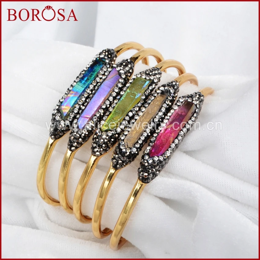 

Винтажные хрустальные браслеты BOROSA, радужные наручники, кварцевые титановые Кристаллы с цирконием, браслет браслеты Bohemia J100