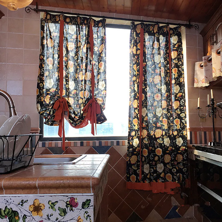 Декоративная занавеска в богемном стиле из хлопка и льна 125*190 см | Дом сад