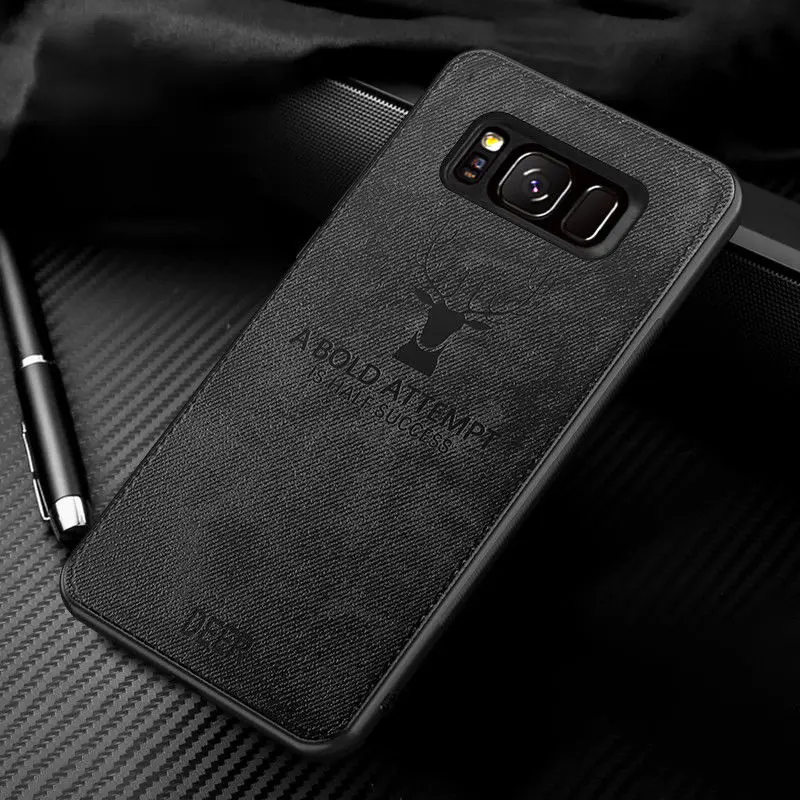 Black Тканевый чехол для samsung Galaxy S10 S10e e S9 S8 A7 A9 J4 J6 A6 A8 плюс Note 9 8 S7 край Холст Кожа Мягкий силиконовый чехол-накладка олень - Цвет: Black