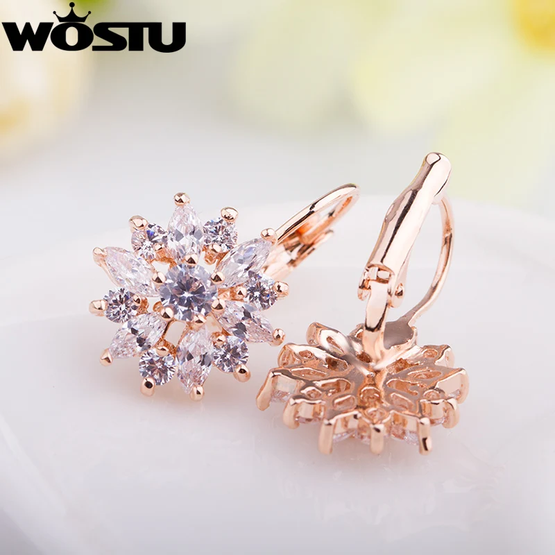 WOSTU Роскошные серьги гвоздики цвета шампанского и золотого цветов с циркониевым