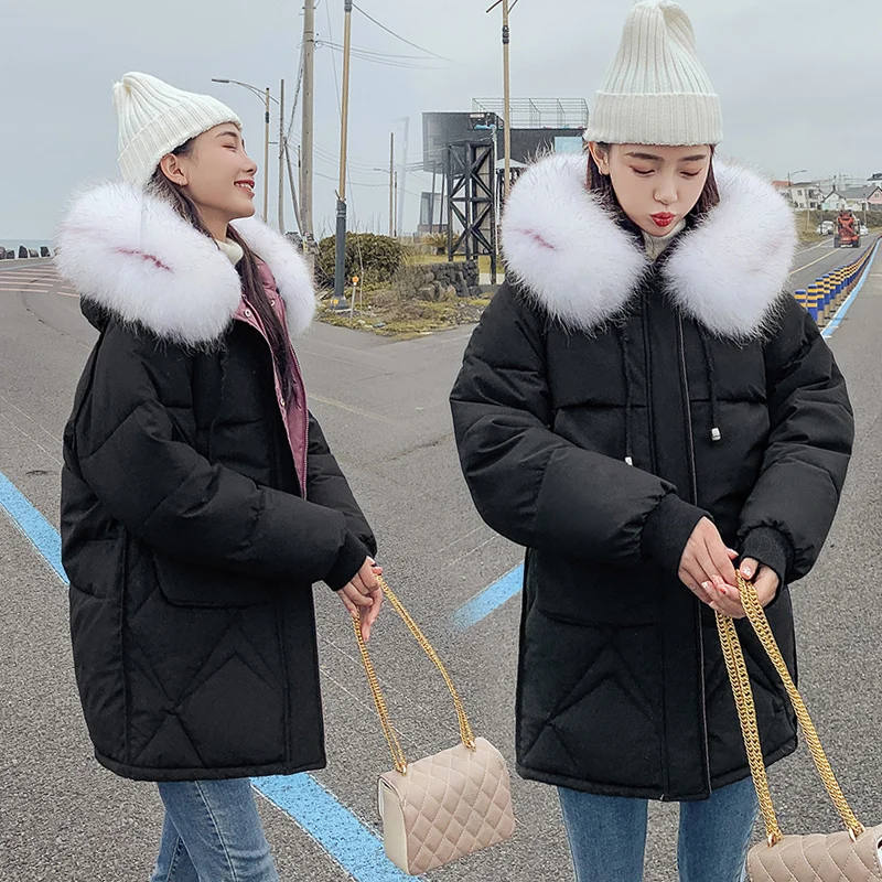 Теплая зимняя женская куртка 2019 модное пуховое хлопковое пальто с капюшоном и