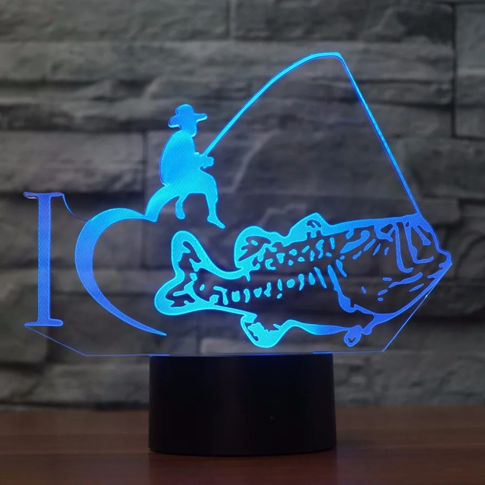 Мне нравится модель рыбалки 3D светильник RGB настроение настольная лампа Декор