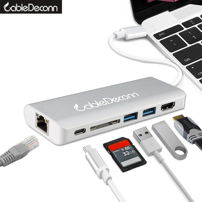 Thunderbolt 3 док-станция для usb3.1 type-c usb концентратор hdmi RJ45 многопортовый Адаптер hub