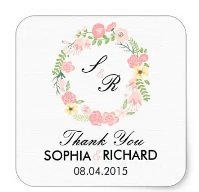 

1.5inch Monogram Floral Wreath Wedding Thank You Sticker
