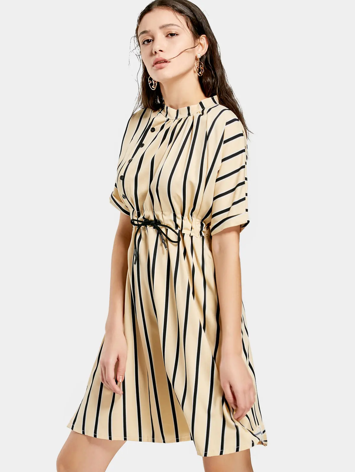 ZAFUL Half Sleeve Striped Drawstring Dress | Женская одежда