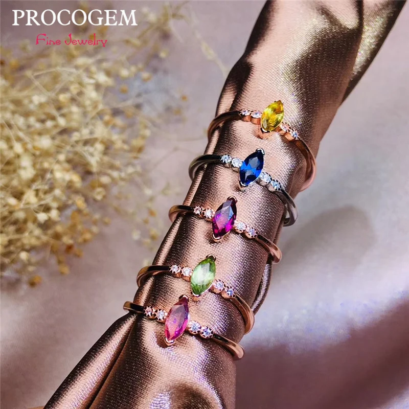 

Кольцо с турмалином PROCOGEM, женское кольцо с натуральными Зелеными камнями, серебро 925 пробы #523