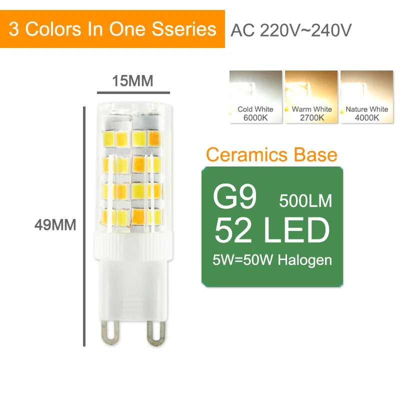 G9 220V 52LED 3Color Kaguyahime без мерцания затемнения Керамика светодиодный G4 светильник G9 светодиодный светильник E14 лампы 220V AC DC 12V светодиодный G9 3 Вт 5 Вт 6 Вт 7 Вт 9 Вт 10 Вт 12 Вт 1505 2508 - Испускаемый цвет: G9 220V 52LED 3Color