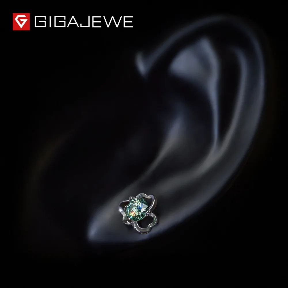 GIGAJEWE Муассанит зеленый/желтый круглой огранки всего 1.0ct лаборатория выращенные серебряные серьги с алмазами модные ювелирные изделия подарок девушке
