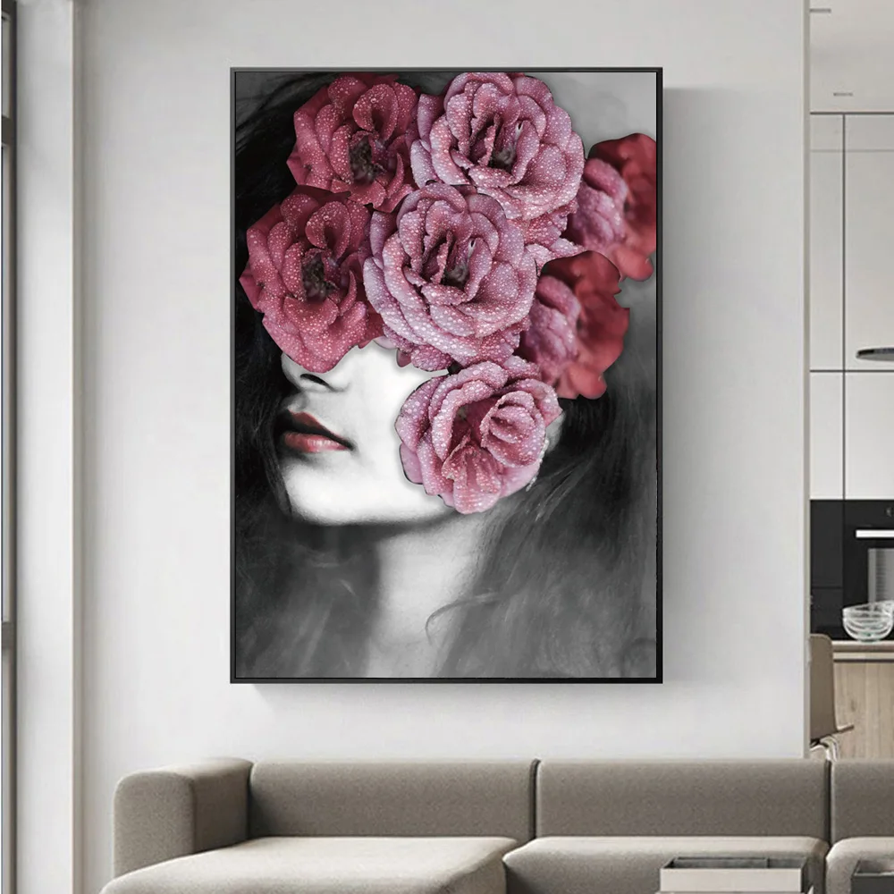 

Abstract Girl with Flowers Canvas Art Paintings On The Wall Posters And Prints Modern Pop Art Canvas Prints For Home Wall Decor