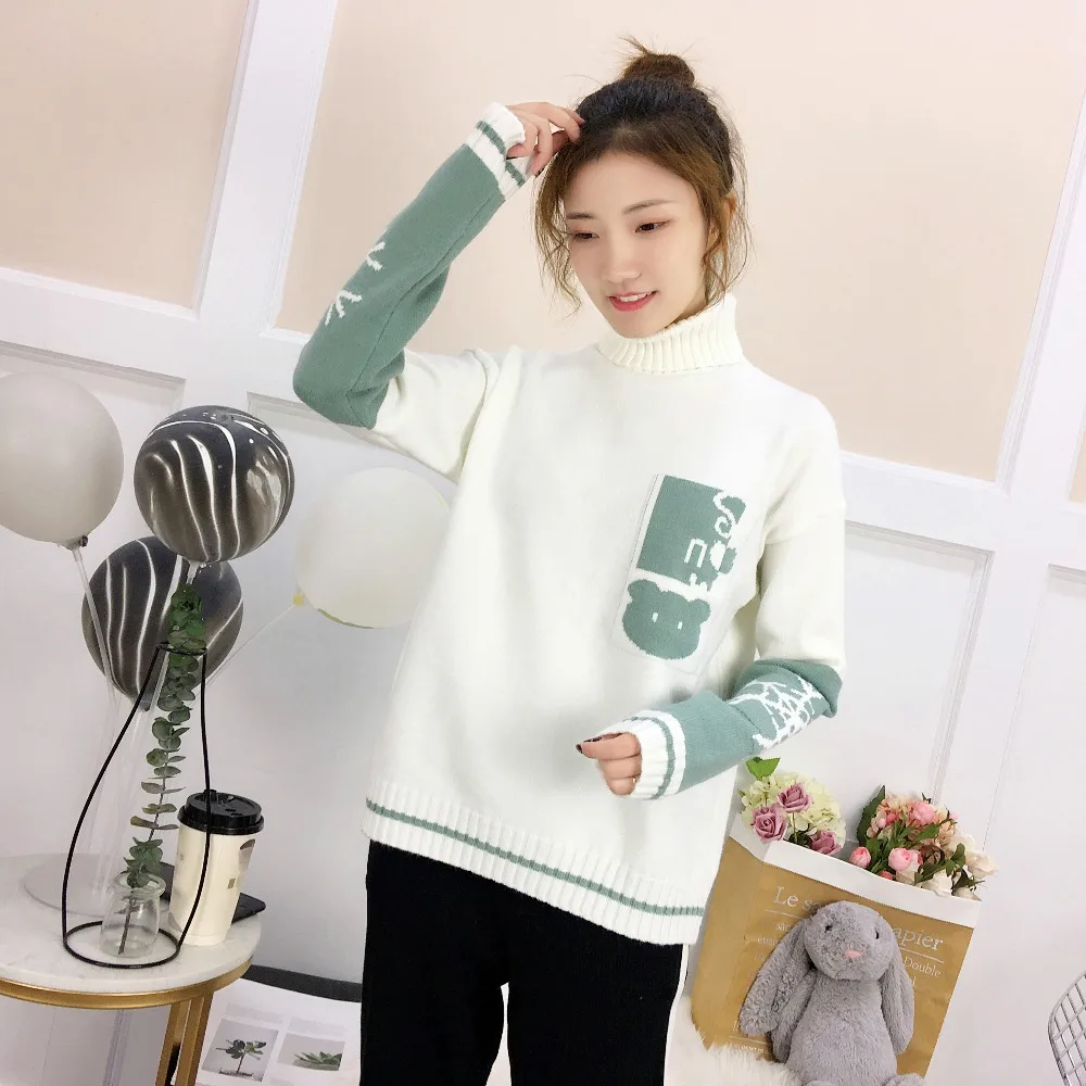 New Korean version love high-collar net red Snowflake Sweater ladies lazy wind Pullover loose and thick couple winter dress | Женская