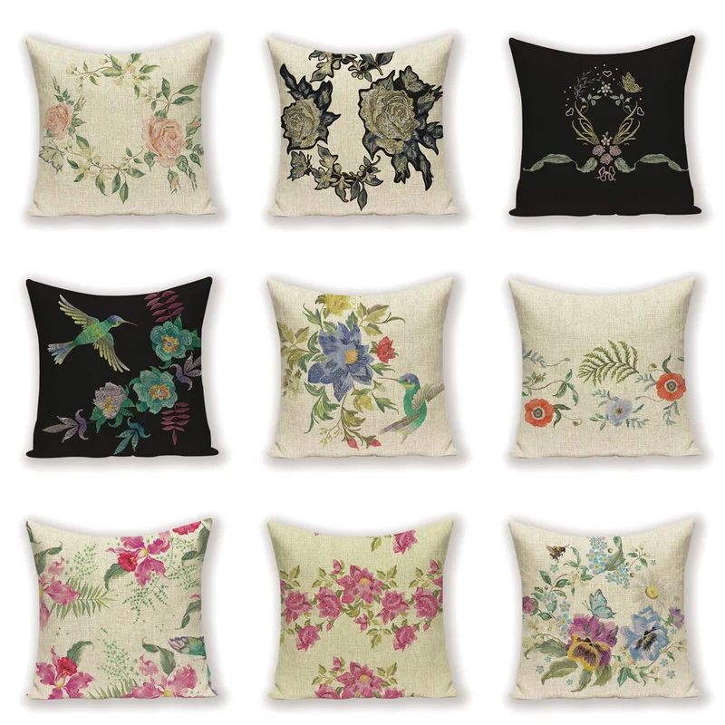 Чехол для подушки в деревенском стиле с цветочным орнаментом декоративный чехол