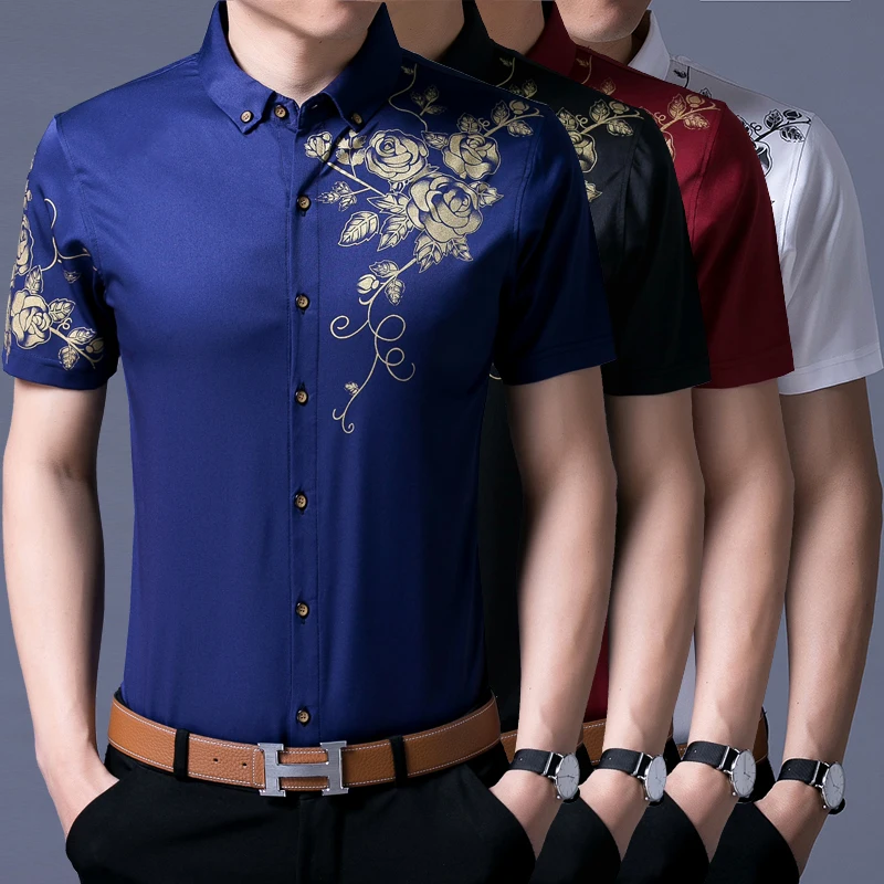 Мужская Цветочная рубашка с коротким рукавом летняя модная дешевая цветочным