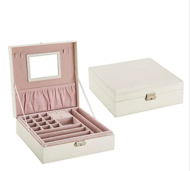 

Fashion Jewelry Box With Mirror Leather Jewel Case Double Layers Storage Box Crocodile Pattern Leather Jewelry Holder For Ring