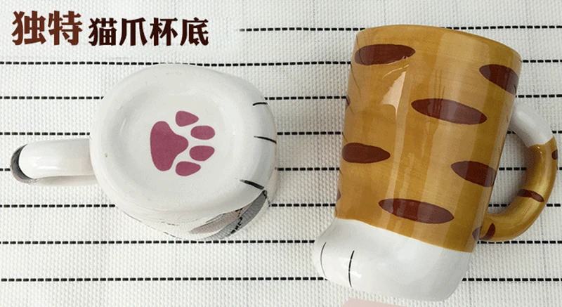 [MPK Cat кружки] фарфоровые кошачьи лапы кружки, кошачьи лапы вдохновили кухонные принадлежности, посуда, котенок лапа кружка ith ложка