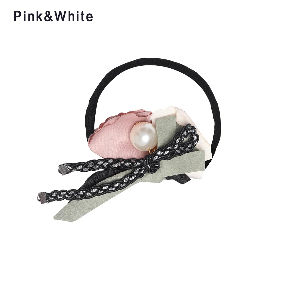pink white HOOH Женская Цветочная булочка для пончиков, Большая Жемчужная лента, сделай сам, инструменты для создания волос, корейская мода, стильные аксессуары для завивки волос - Цвет: pink white