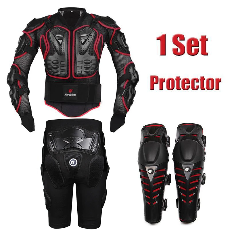 HEROBIKER мотоциклетная Броня Защитная куртка+ шестерни Короткие штаны+ Защитные мотоциклетные Наколенники Защита мотоцикла - Цвет: Красный