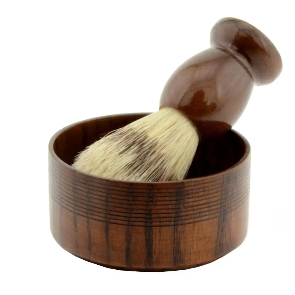 Bristle Hair 2 шт Парикмахерская влажная бритва Черный барсук/Нейлоновая Щетка для бритья бороды+ Классическая деревянная чаша кружка для мыла для мужчин Бритье бороды инструмент - Цвет: Bristle Hair