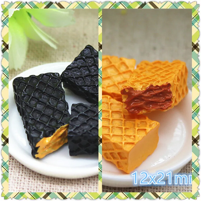 

Chocolate Puffing biscuits 10PCS 12x21mm Resin Flatback Cabochon Miniature Food Art Supply Decoration Charm Craft