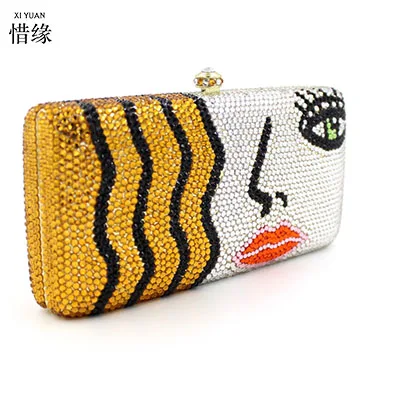 XIYUAN Human Face Rhinestone Clutch Purse Evening Bags for Women Handbag Formal Party Cocktail Crystal Bag Handbags | Багаж и сумки