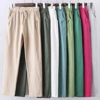 m 6xl 7xl plus size women pants linen cotton casual big size pants candy color trousers female ankle length length pants