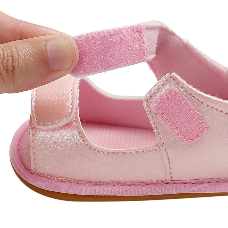 

Fashion summer baby girl PU breathable Beach Rubber Bottom First Walkers hook loop Anti-slip Casual Shoes