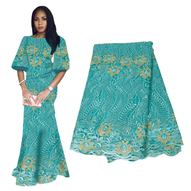 Высококачественная зеленая африканская кружевная ткань из бисера 2019